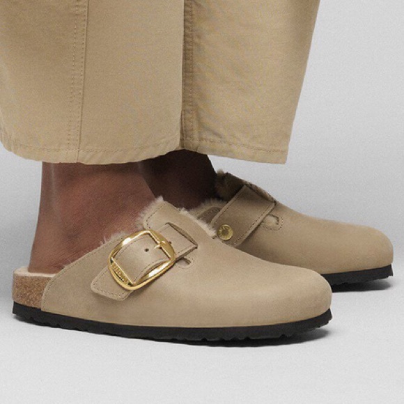 NEW Birkenstock Boston Big Buckle Shearling in Tobacco Brown - Picture 5 of 11